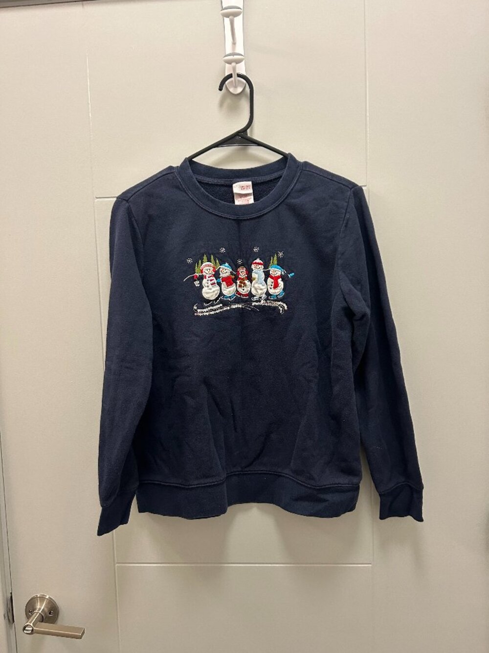Holiday Editions Snowman Christmas Sweatshirt Embroidered Sequin Navy Medium M